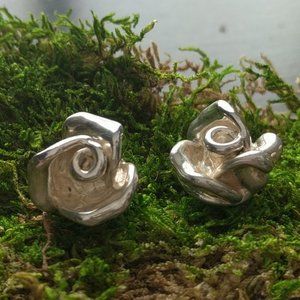 STERLING SILVER Sculpted Rosebud Earrings Israel
